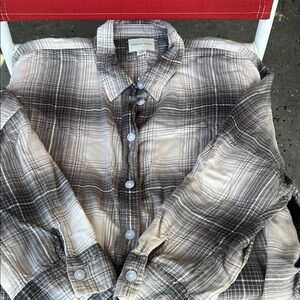 American Eagle Outfitters Plaid Button Down Shirt - Black and Cream